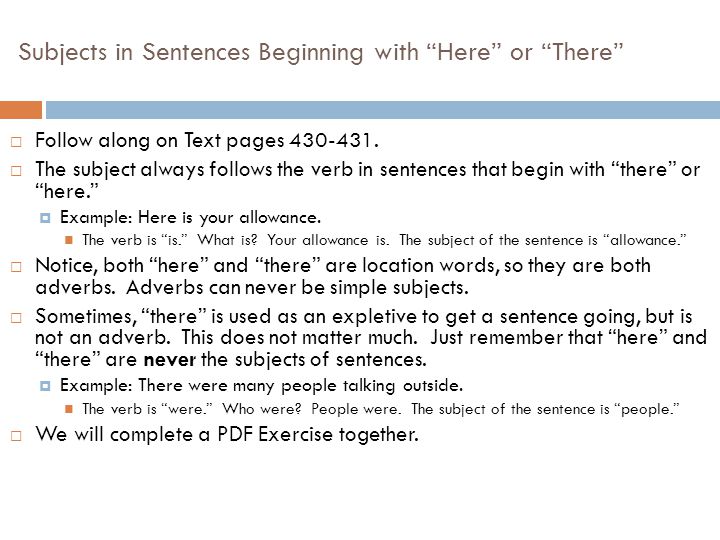 Subjects in Sentences Beginning with Here or There