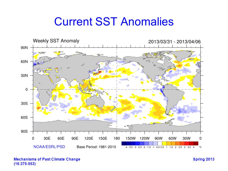 Current SST Anomalies Spring 2013