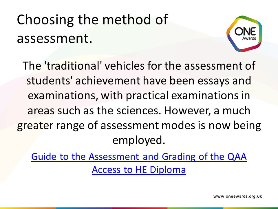 Choosing the method of assessment.