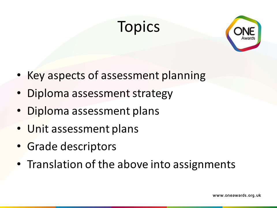 Topics Key aspects of assessment planning Diploma assessment strategy