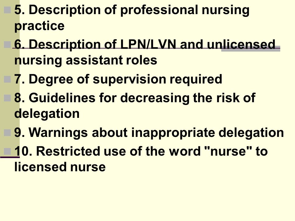 5. Description of professional nursing practice