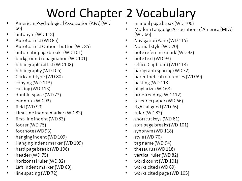 Word Chapter 2 Vocabulary