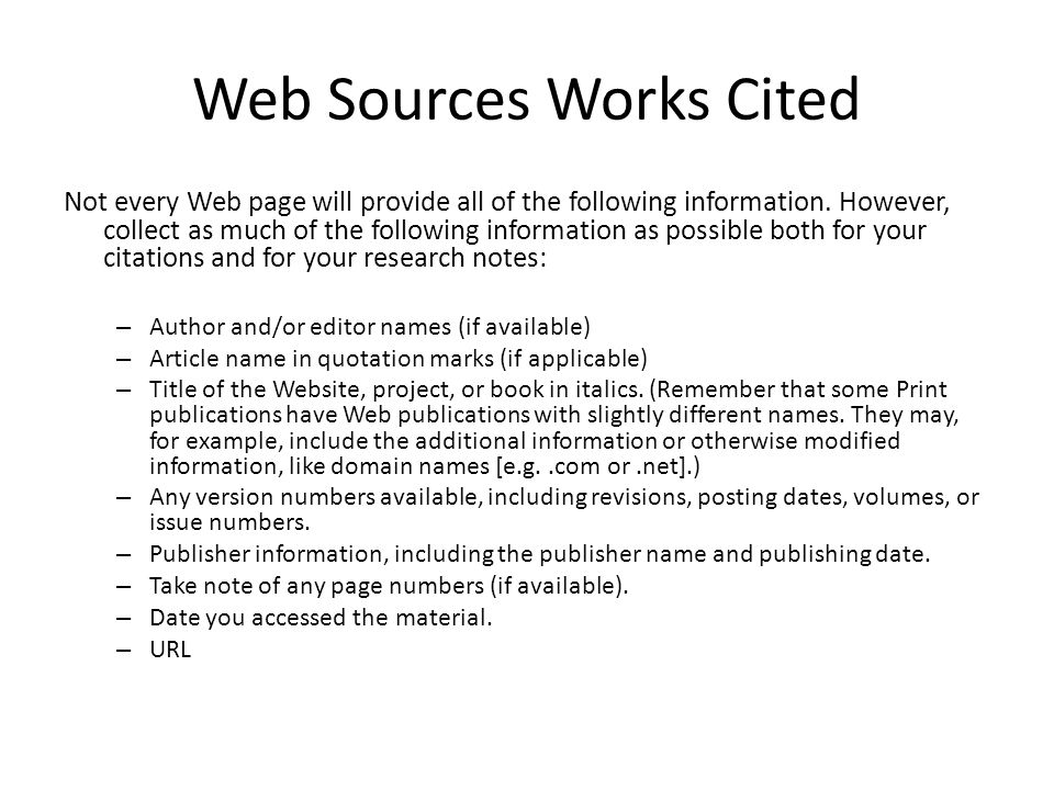 Web Sources Works Cited