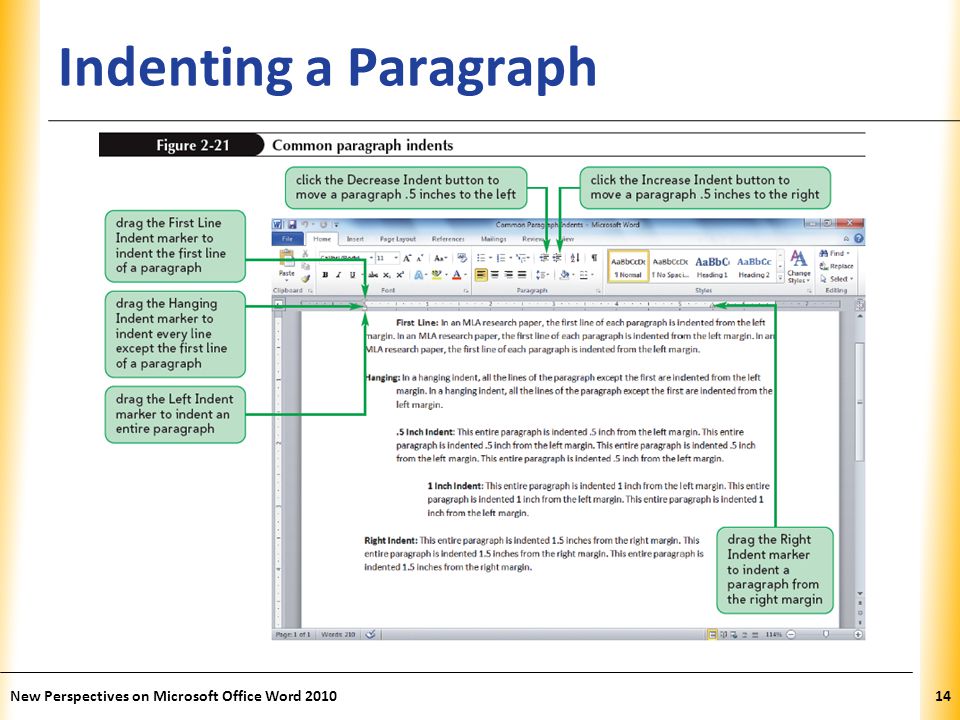 Indenting a Paragraph New Perspectives on Microsoft Office Word 2010