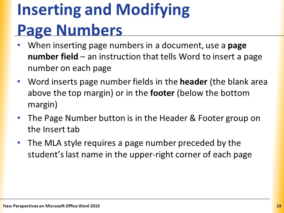 Inserting and Modifying Page Numbers
