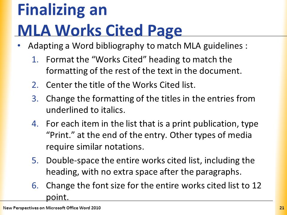 Finalizing an MLA Works Cited Page