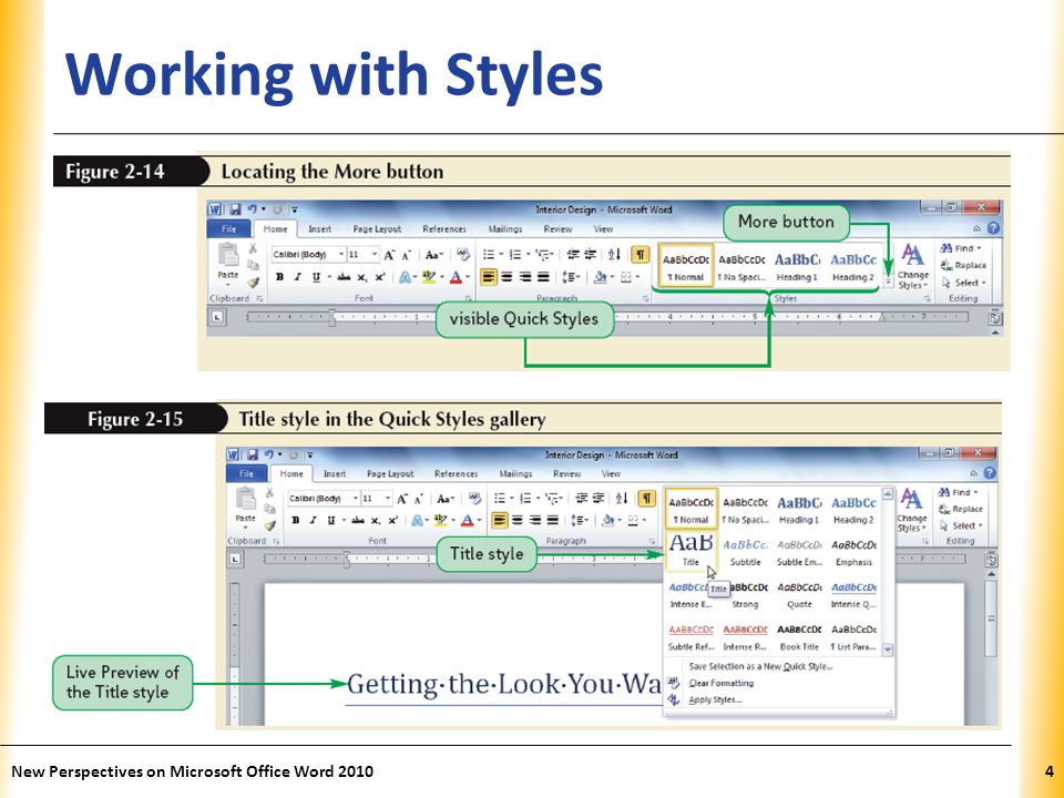 Working with Styles New Perspectives on Microsoft Office Word 2010
