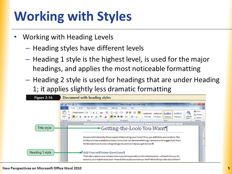 Working with Styles Working with Heading Levels