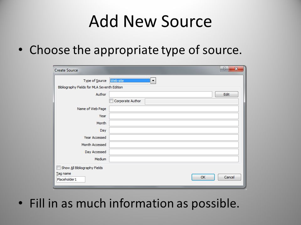 Add New Source Choose the appropriate type of source.