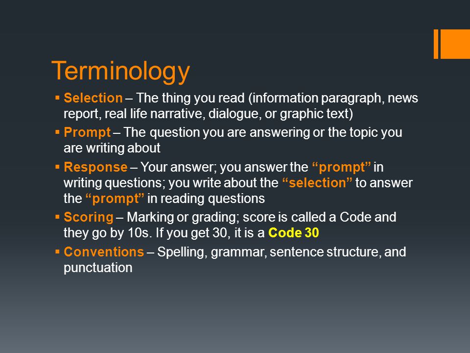 Terminology Selection – The thing you read (information paragraph, news report, real life narrative, dialogue, or graphic text)