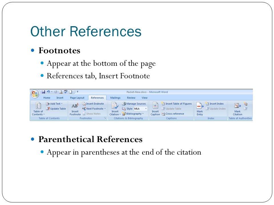 Other References Footnotes Parenthetical References