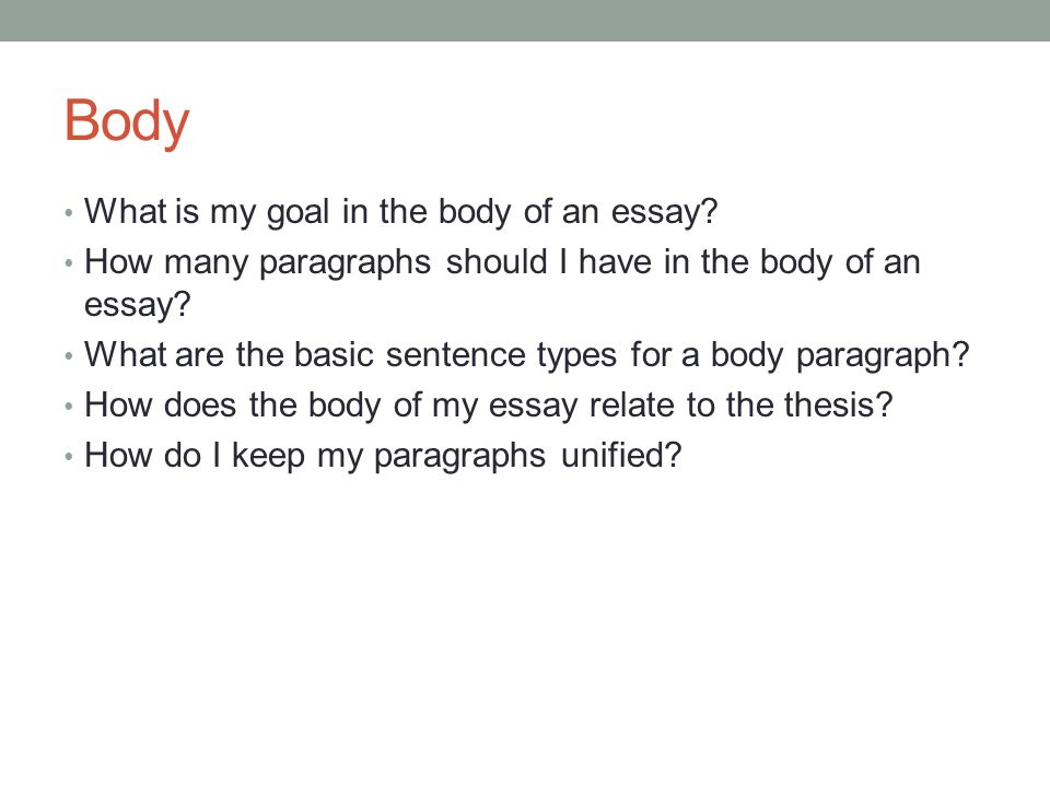 Body What is my goal in the body of an essay