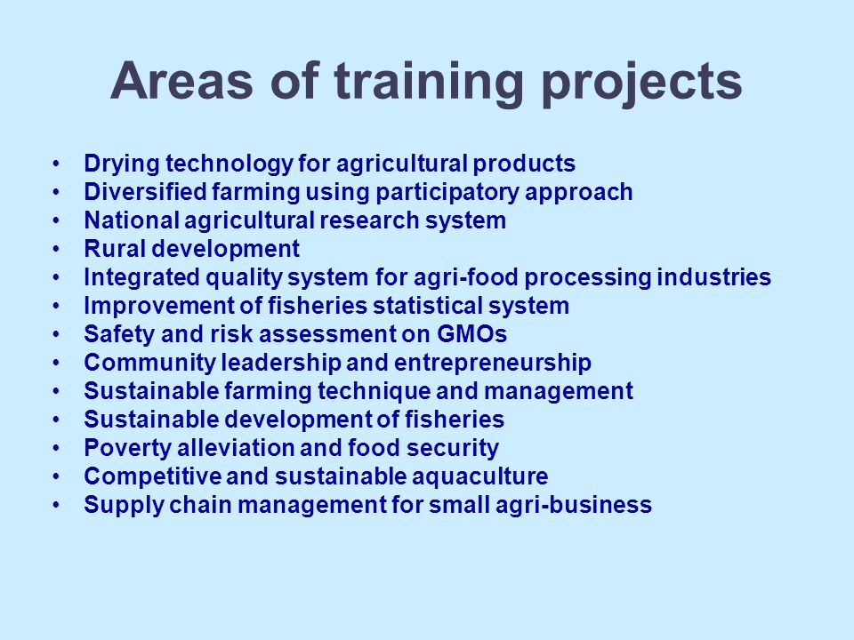 Areas of training projects