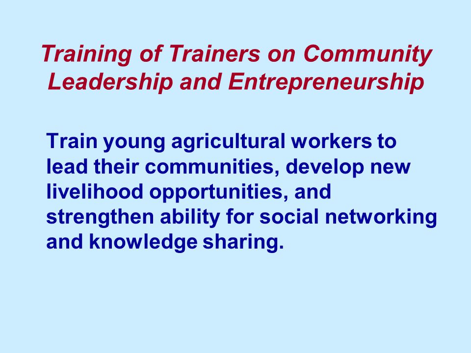Training of Trainers on Community Leadership and Entrepreneurship