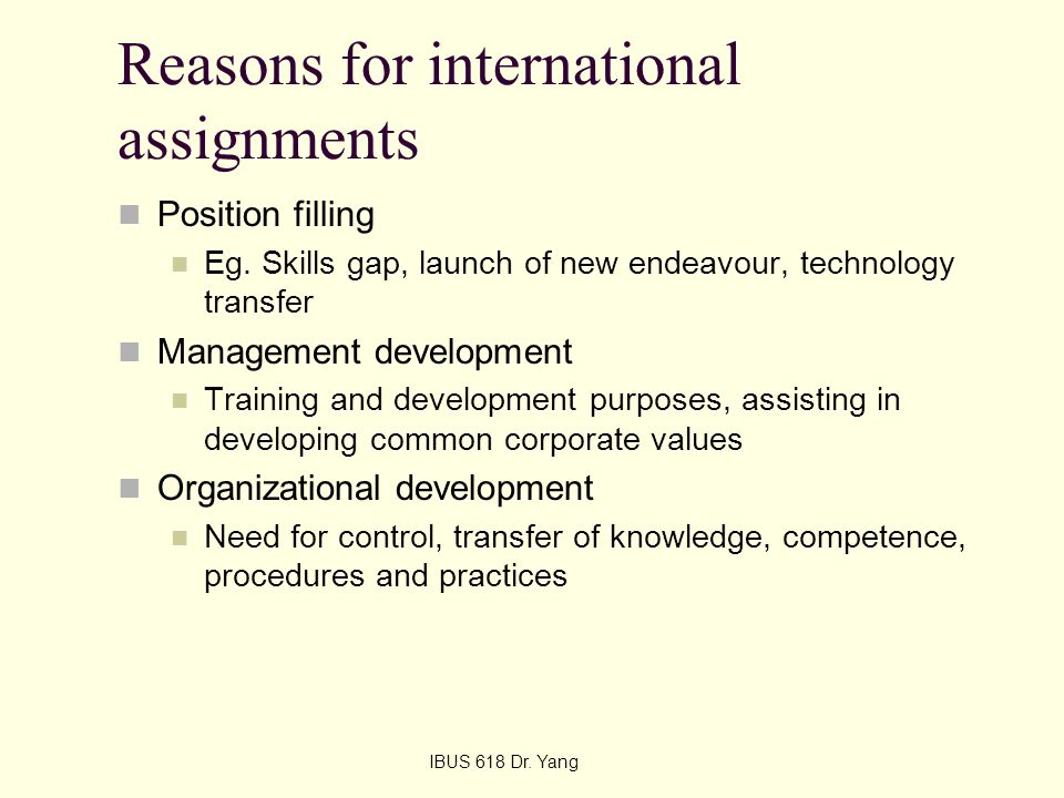 Reasons for international assignments