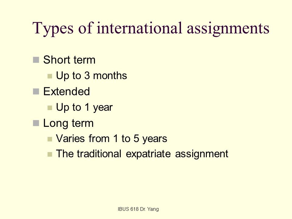 Types of international assignments