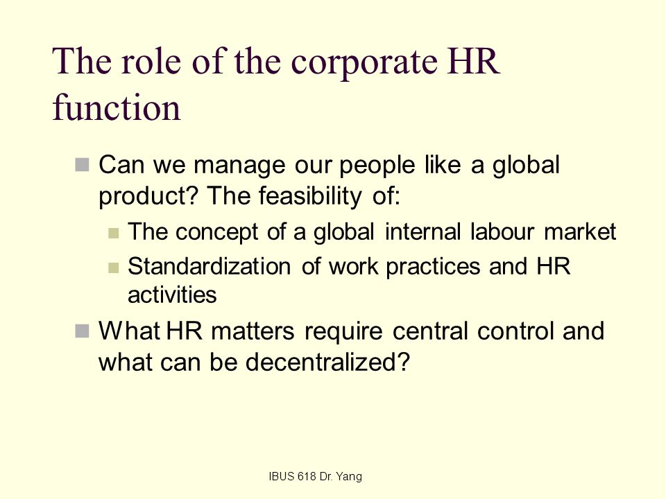 The role of the corporate HR function