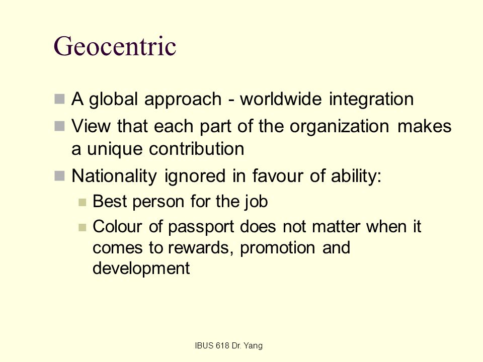 Geocentric A global approach - worldwide integration