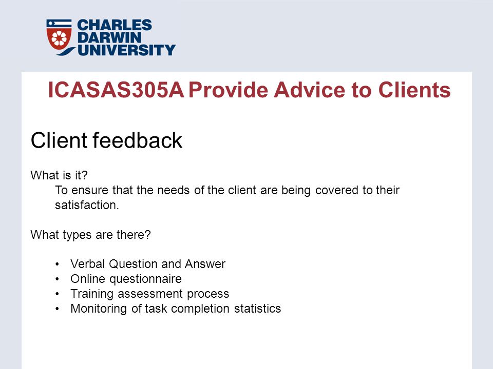 ICASAS305A Provide Advice to Clients