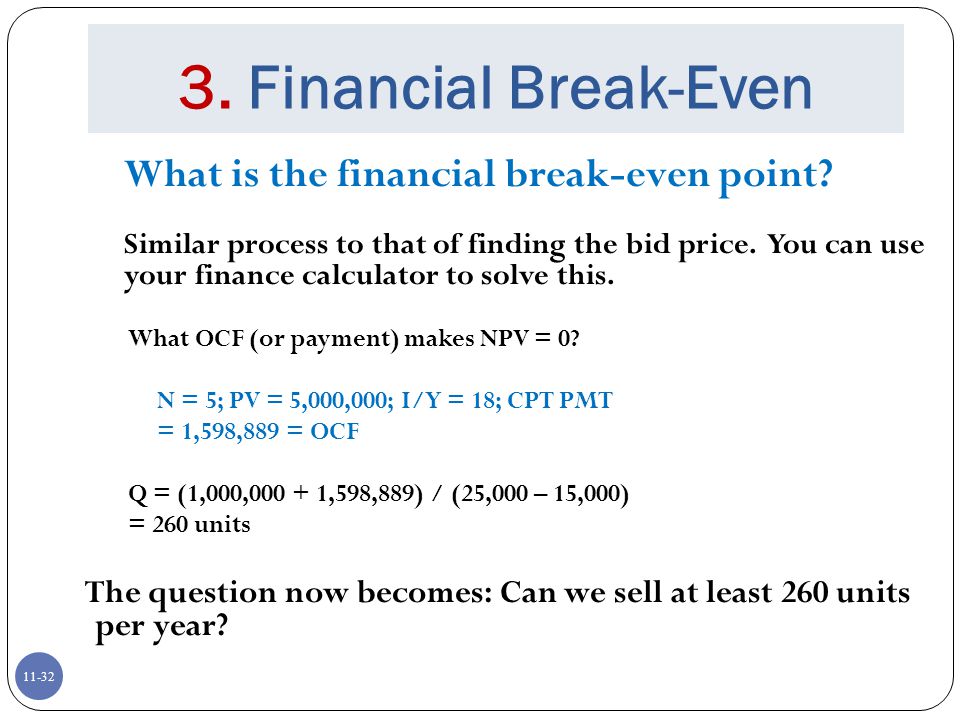 3. Financial Break-Even What is the financial break-even point