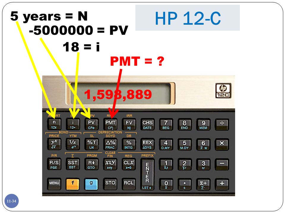 HP 12-C 5 years = N = PV 18 = i PMT = 1,598,889