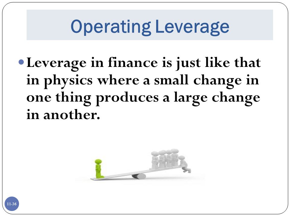 Operating Leverage Leverage in finance is just like that in physics where a small change in one thing produces a large change in another.