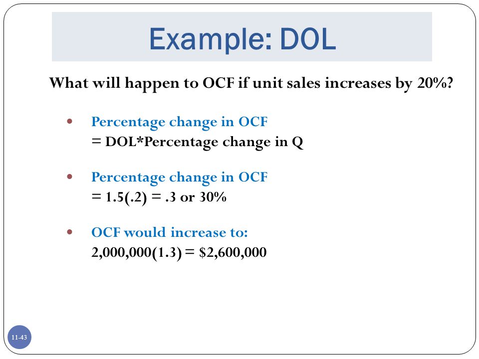 Example: DOL What will happen to OCF if unit sales increases by 20%
