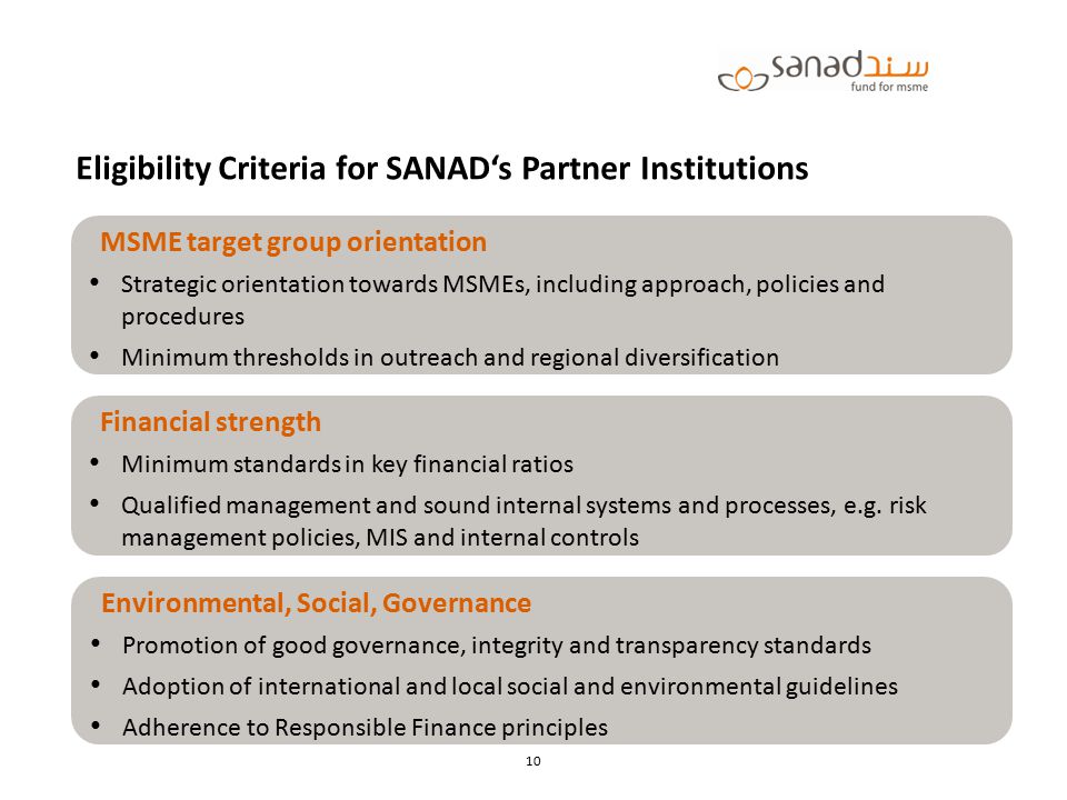 Eligibility Criteria for SANAD‘s Partner Institutions
