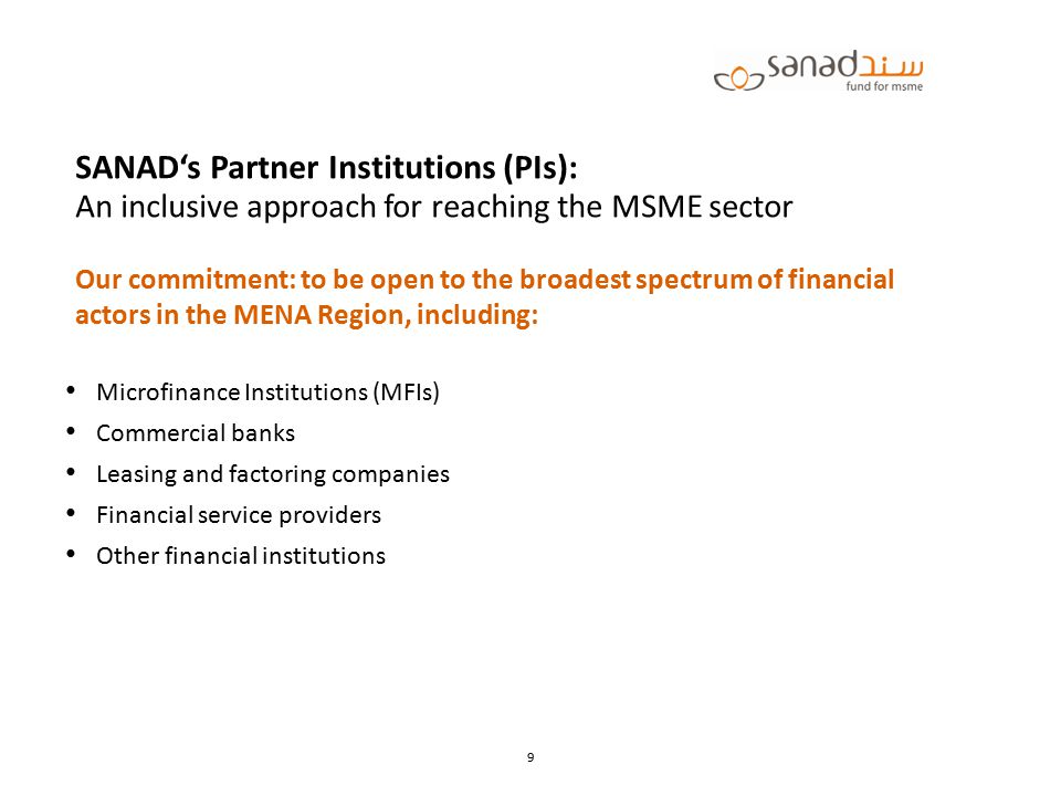 SANAD‘s Partner Institutions (PIs): An inclusive approach for reaching the MSME sector