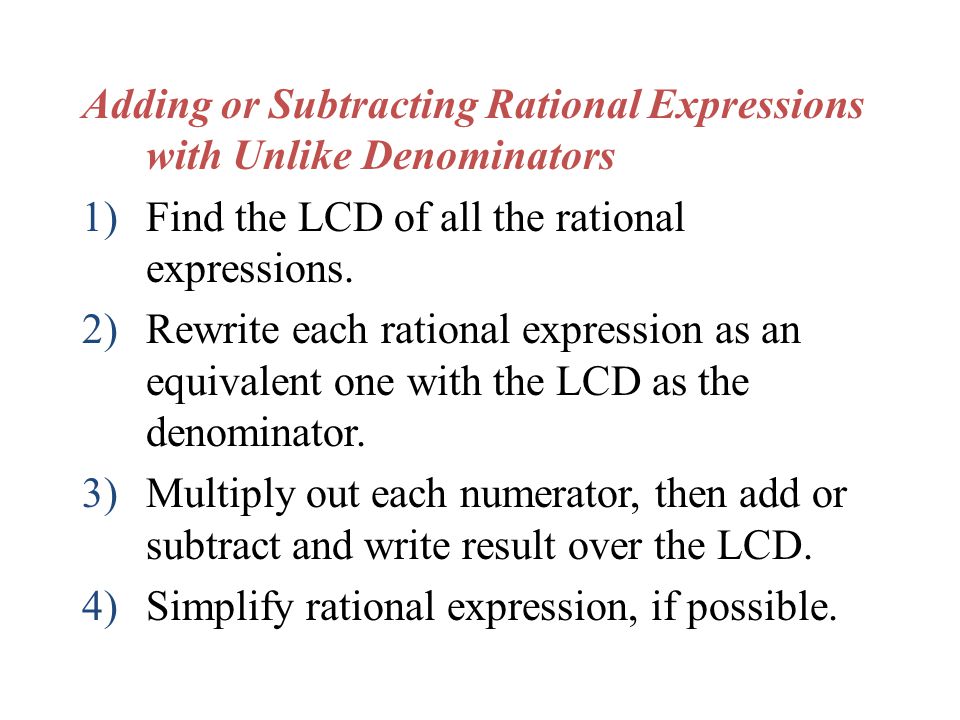 Adding or Subtracting Rational Expressions with Unlike Denominators