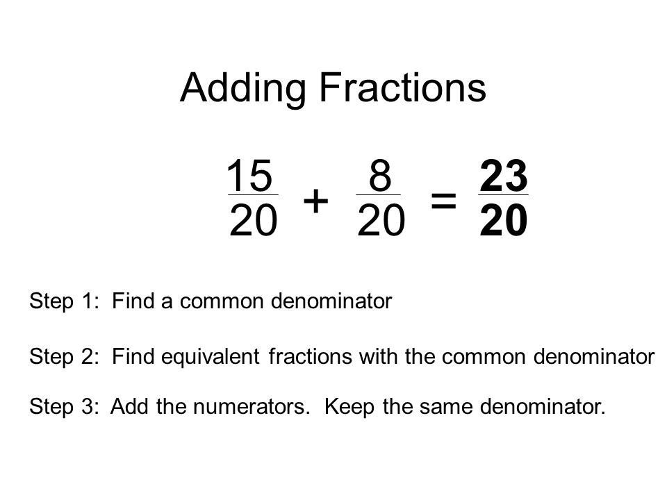 Adding Fractions = Step 1: Find a common denominator.