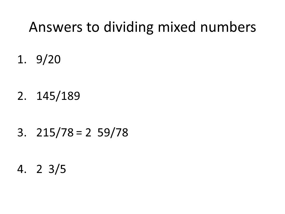 Answers to dividing mixed numbers