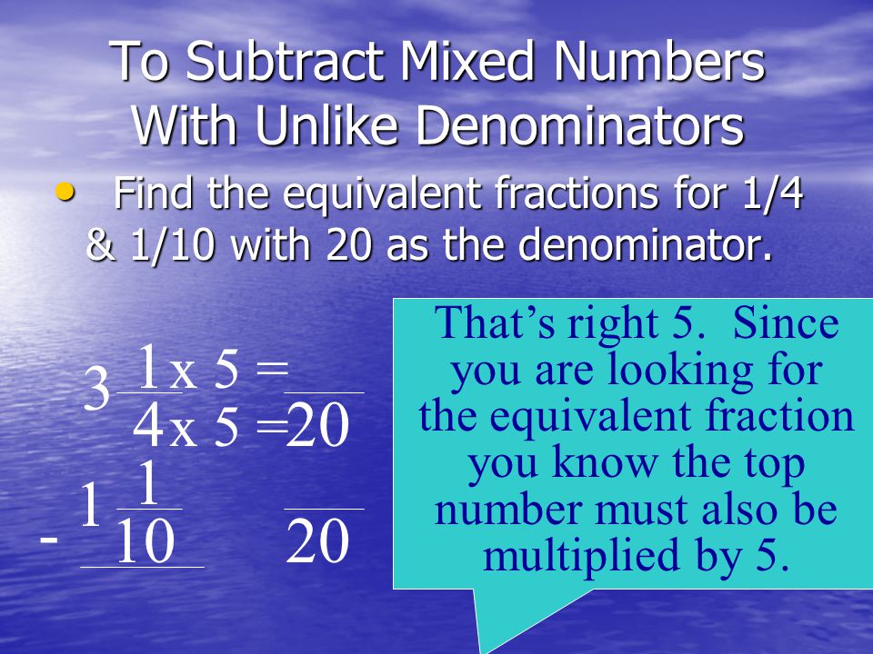 To Subtract Mixed Numbers With Unlike Denominators