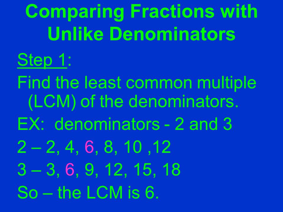 Comparing Fractions with Unlike Denominators