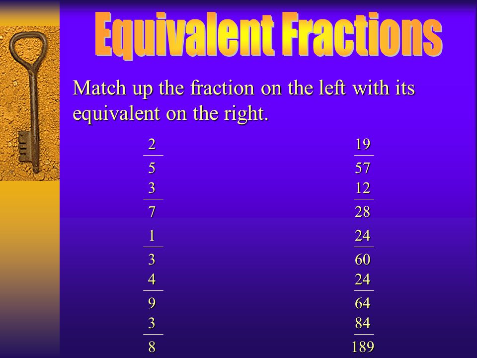 Equivalent Fractions Match up the fraction on the left with its equivalent on the right