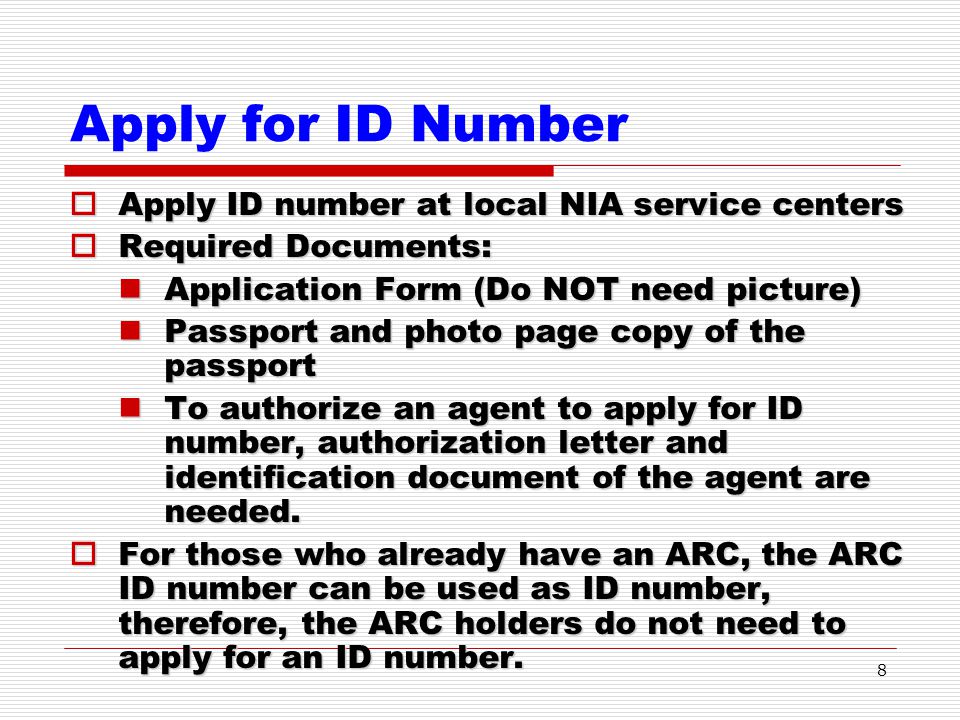 Apply for ID Number Apply ID number at local NIA service centers