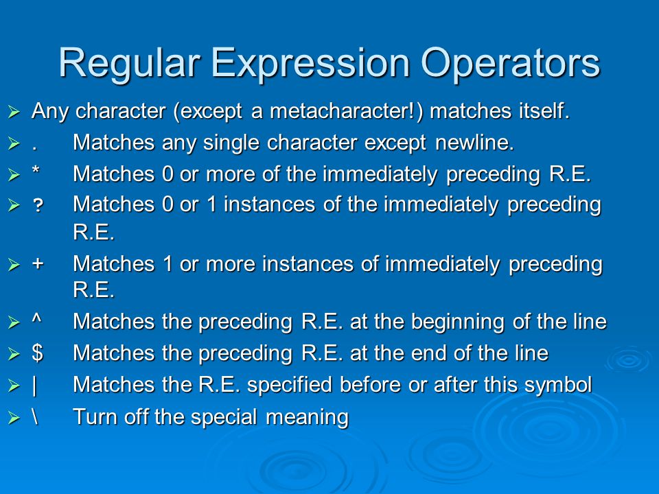 Regular Expression Operators
