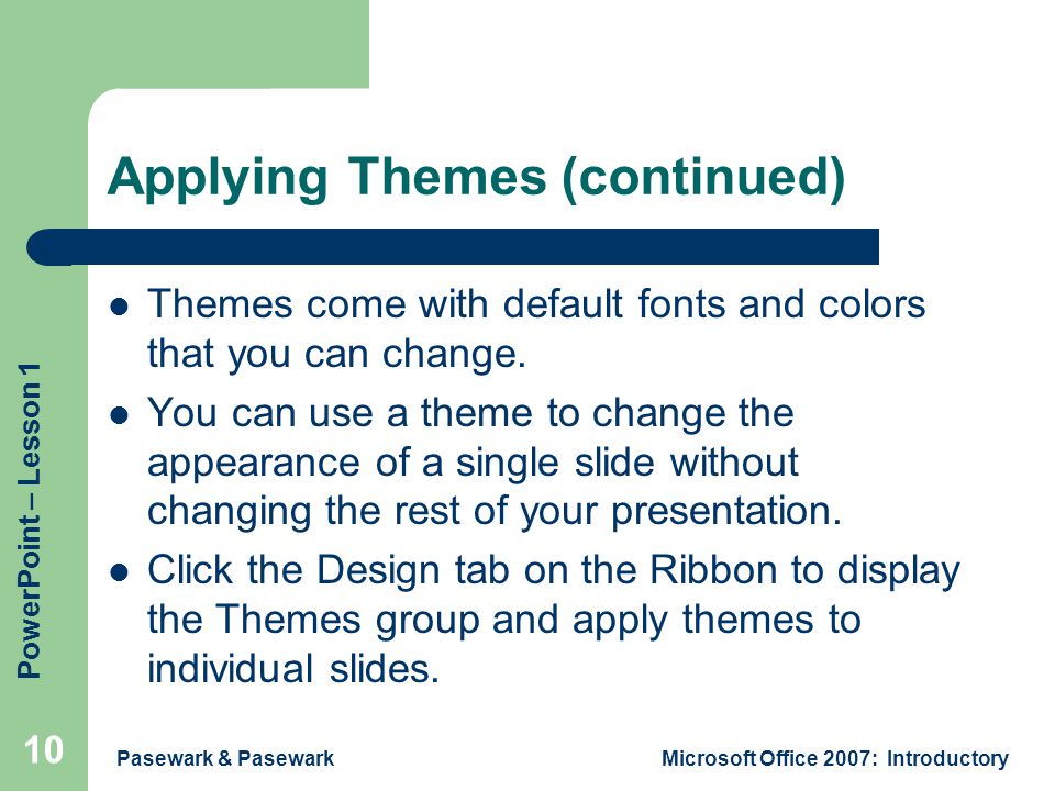 Applying Themes (continued)