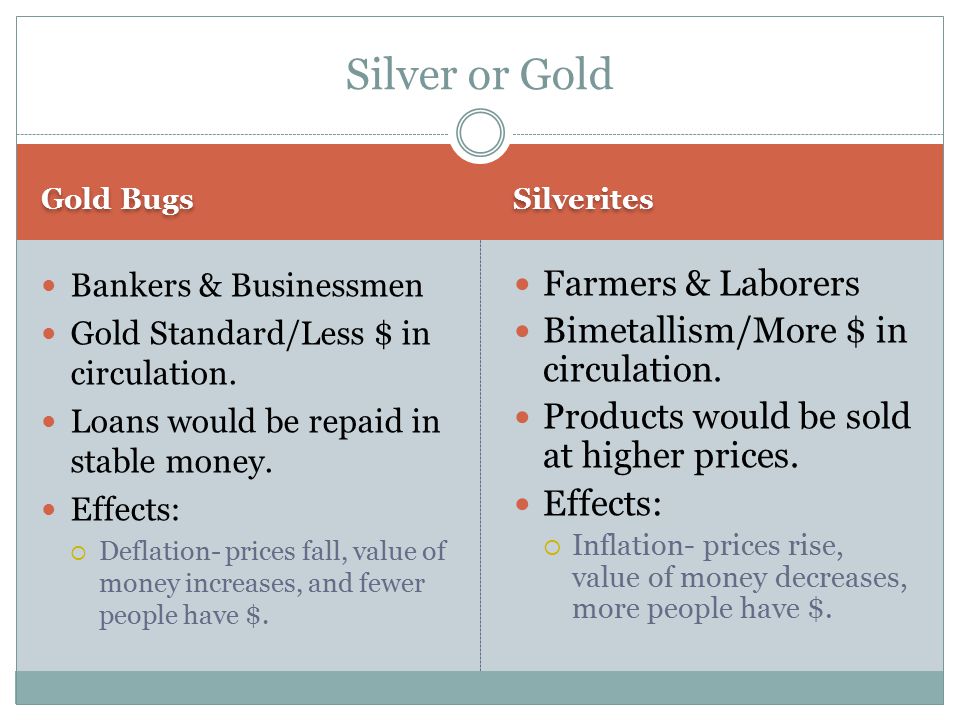 Silver or Gold Farmers & Laborers Bimetallism/More $ in circulation.