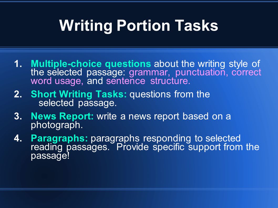 Writing Portion Tasks