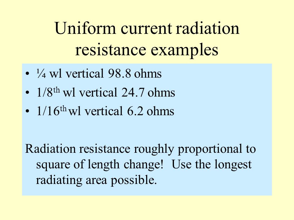 Uniform current radiation resistance examples