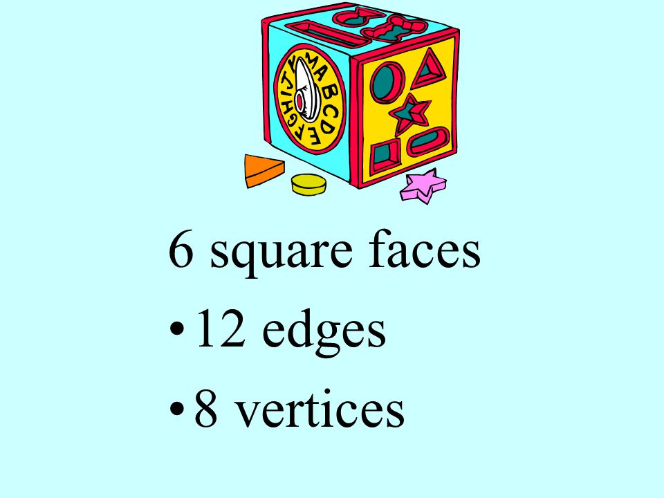 6 square faces 12 edges 8 vertices