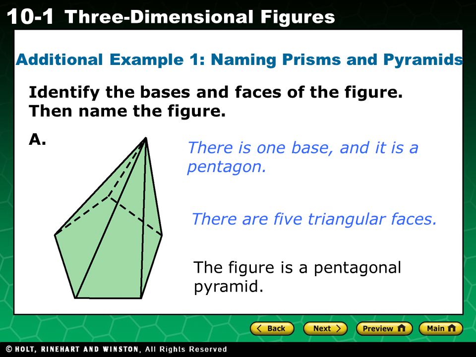 Additional Example 1: Naming Prisms and Pyramids