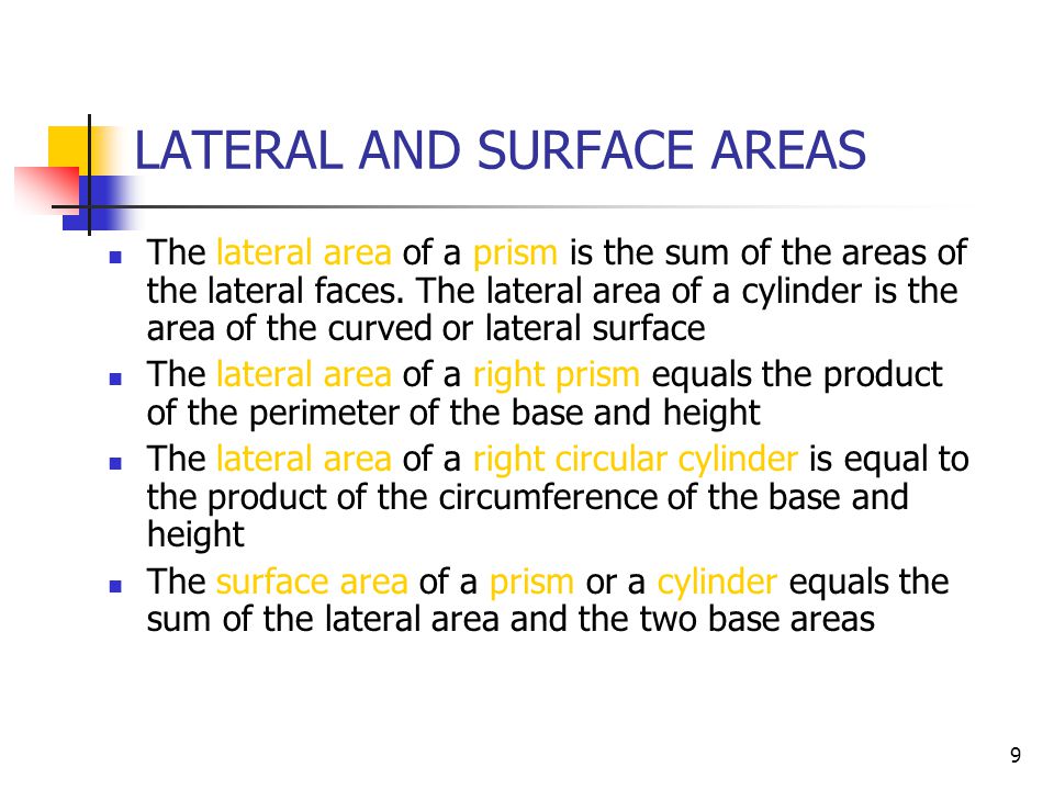LATERAL AND SURFACE AREAS