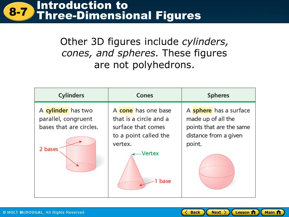 Other 3D figures include cylinders, cones, and spheres