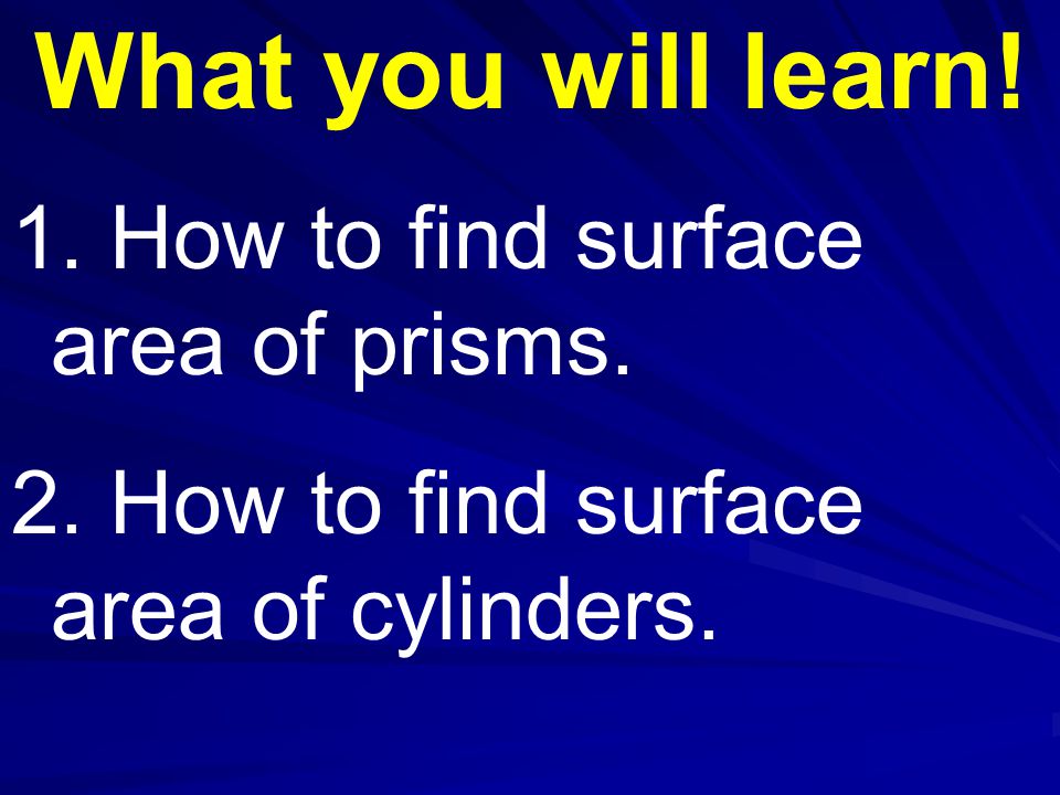 What you will learn! How to find surface area of prisms.