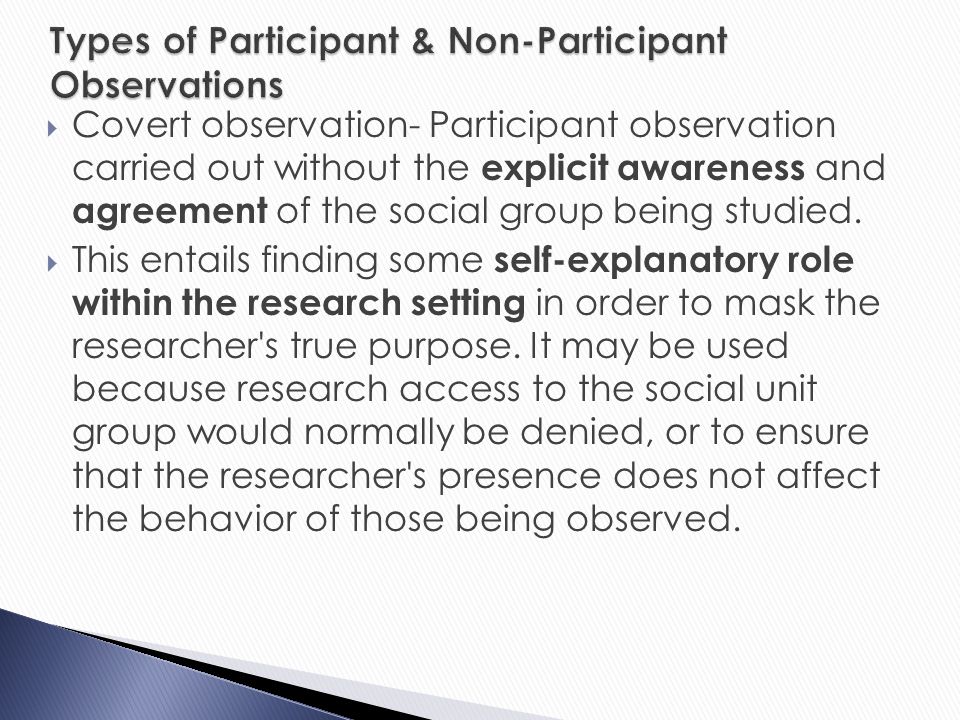 Types of Participant & Non-Participant Observations
