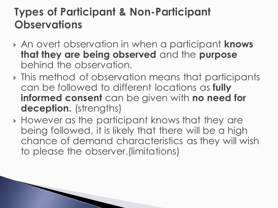 Types of Participant & Non-Participant Observations