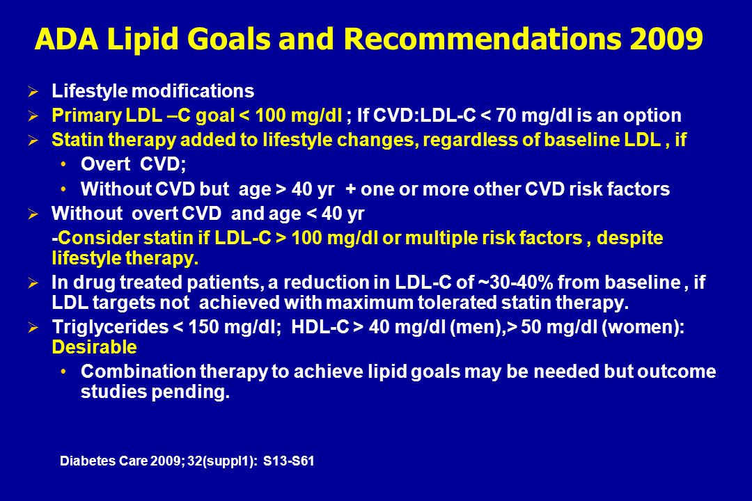 ADA Lipid Goals and Recommendations 2009