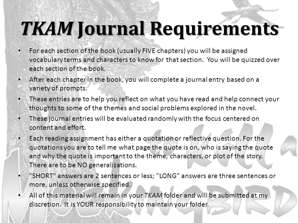 TKAM Journal Requirements
